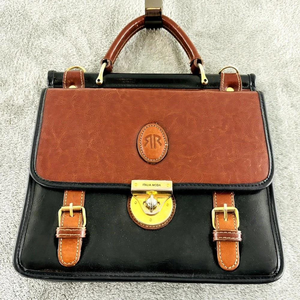 Vintage Rina‎ Rich Handbag Top Handle Purse Black Brown Leather Missing Strap